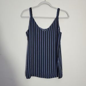 White House Black Market Reversible Cami Tank Top Blue Stripe Floral Size XS